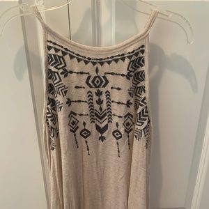 Tan and Navy Printed Tank Top